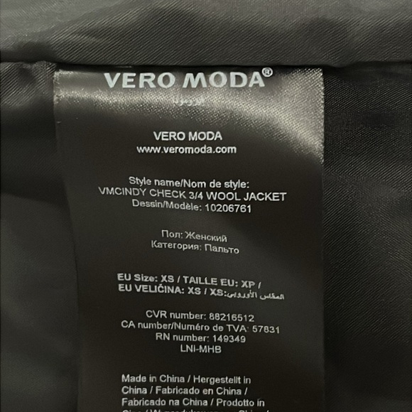 Vero Moda Cindy Notch Lapel Plaid 3/4 Length Wool Jacket - Picture 12 of 13